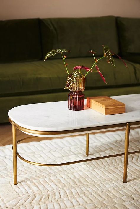 Up to 40% Off Every Room In The House | AnthroLiving Large Oval Coffee Table, Marble Oval Coffee Table, Oval Coffee Table Decor, Marble And Gold Coffee Table, Marble Palette, Unique Coffee Table Ideas, Marble Coffee Table Living Room, Oval Marble Coffee Table, Aesthetic Advice