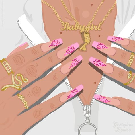 Babygirl Necklace, Nail Quotes, Nail Drawing, Nail Logo, Girly Aesthetic, Illustration Quotes, Illustration Art Girl, Square Art, Nail Studio