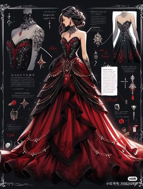 Black And Red Dress Formal, Masquerade Ball Outfit, Royalty Outfits, Dreamy Gowns, Fest Outfits, Fantasy Dresses, Fashion Drawing Dresses, Dress Design Sketches, Fashion Illustration Dresses