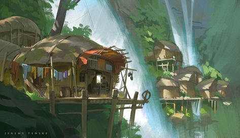 ArtStation - Falls Village , Jeremy Fenske Fantasy Village, Location Inspiration, Fantasy House, Fantasy City, Fantasy Setting, Fantasy Places, Fantasy Art Landscapes, 판타지 아트, Environment Design