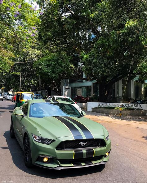 Green & Yellow 👌 . #Ford #MustangGT #Bangalore Green Mustang, Mustang Interior, Cars 2, Mustang Gt, Dark Horse, Dream Car, Sport Cars, Super Cars, Bangalore