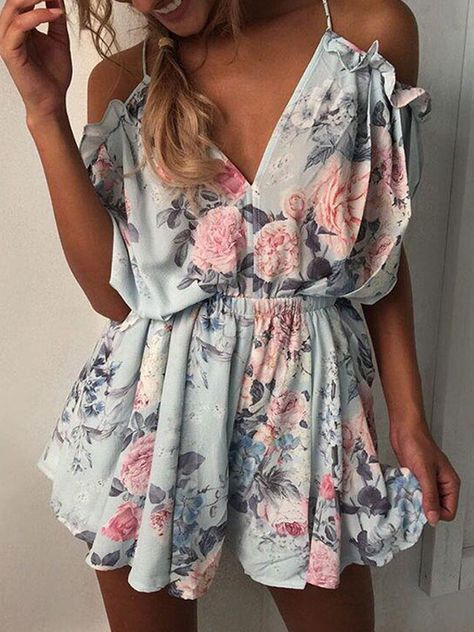 Bohemian Print Spaghetti Straps V Neck Summer Dress Strapless Playsuit, Look Hippie Chic, Lace Jumpsuit, Printed Jumpsuit, Printed Rompers, Floral Romper, Rompers Women, Playsuit, Look Fashion