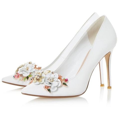 AZALEA - Flower Garden High Heel Court Shoe - white | Dune London ($135) ❤ liked on Polyvore featuring shoes, pumps, heels, high heel shoes, slip-on shoes, white shoes, high heel pumps and pointy-toe pumps Dune London Shoes, Heels Flower, Heels Floral, White High Heel Shoes, Azalea Flower, White Slip On Shoes, Shoe Makeover, Floral Pumps, Heels White