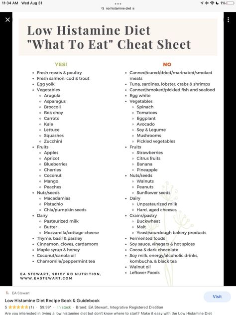 Low Histamine Fruit List, Low Histamine Gluten Free Recipes, Low Histamine Fruits, Histamine Intolerance Food List, High Histamine Foods List, Low Mold Diet, Anti Histamine Diet, Low Histamine Foods List Printable, Low Histamine Snacks