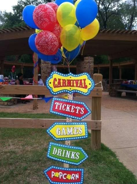 Carnival Birthday Party sign!  See more party planning ideas at CatchMyParty.com! Carnival Theme Party, Direction Signs, Theme Carnaval, Carnival Birthday Party Theme, Circus Carnival Party, Carnival Decorations, Circus Theme Party, Kids Carnival, Carnival Themed Party