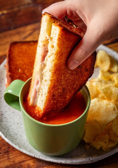 Ham Grilled Cheese, Cheese With Tomato, Spicy Tomato Soup, Tomatoe Soup, Ham And Cheese Sandwiches, Grilled Cheese With Tomato, Grilled Cheese And Tomato Soup, Cooks Illustrated Recipes, Make Me A Sandwich