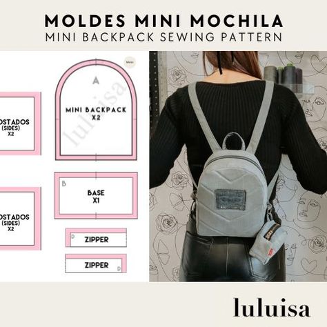 LuLuisa Mini Backpack Diy Free Pattern, Mini Backpack Pattern Free, Mini Backpack Diy, Mini Backpack Pattern, Backpack Patterns, Mini Bag Pattern, Backpack Sewing Pattern, Diy Backpack Pattern, Tas Denim