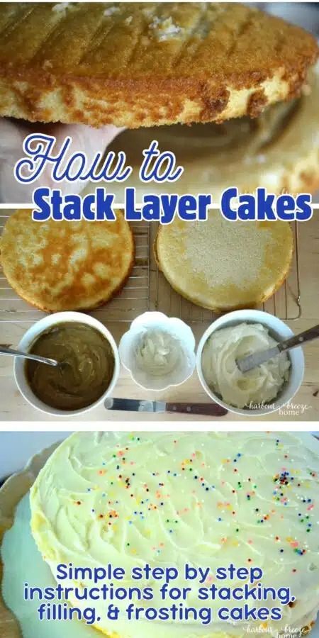 How to Stack a Cake (Like a Pro!) How To Make A Double Layer Cake, How To Slice A Round Layer Cake, How To Stack A 3 Tier Cake, How To Make A Two Layer Cake, How To Stack A Cake, Stacking Cakes Tiers, How To Make A Two Tier Cake, How To Make A Tiered Cake, 2 Layer Cake Birthday