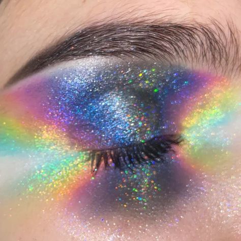 Holographic look using mostly indie shadows (Glam Shop holo eyeshadow, Makeup a Murder Poison Neon Pigments, Terra Moons Iridescent Chameleons, and more) : Indiemakeupandmore Holographic Makeup Eyeshadow, Aurora Borealis Makeup, Junk Katoure, Multichrome Eyeshadow Looks, Space Eyeshadow, Holographic Eye Makeup, Multichrome Makeup, Galaxy Eye Makeup, Prism Makeup