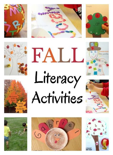 Lots of fall literacy activities to work on learning the alphabet, teaching a child their name, reading, book lists and more ideas! Fall Literacy Activities, Literacy Night Activities, Activities For Elementary Students, Prek Literacy, Fall Lesson Plans, Literacy Activities Preschool, Early Literacy Activities, Preschool Language, Fall Lessons