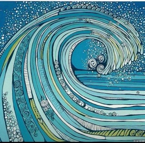 Posca Art, Zentangle Drawings, Watercolor Abstract, Wave Art, Small Bathroom Ideas, Glass Fusing, Doodle Art Designs, Surf Art, Zentangle Art