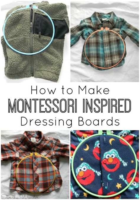 Montessori Inspired Dressing Boards are a wonderful way to teach toddlers how to work buttons, snaps & zippers so they can learn to dress themselves! Button Activity, Class Worksheets, Diy Dressing, Montessori Method, Montessori Lessons, Montessori Homeschool, Montessori Practical Life, Sensory Blanket, Montessori Preschool