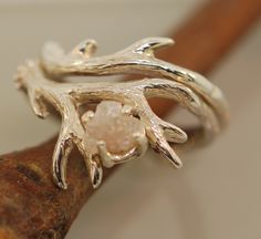 Deer Antler Ring, Golden Deer, Raw Diamond Rings, Alternative Wedding Rings, Rough Diamond Ring, Antler Ring, Twig Ring, Rings Unique, Three Houses