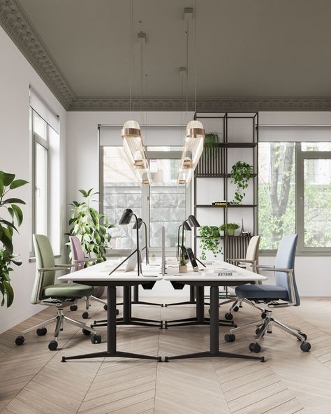 Open Office Decor, Startup Office Design, Minimalist Office Design, Open Office Design, Open Concept Office, Small Office Design Interior, Contemporary Office Design, Small Office Design, Open Space Office