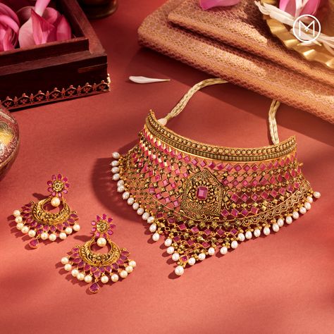 On her special day, she is truly the cynosure of all eyes. And her jewellery, adorned with pink gems and white pearls, add an enchanting touch to her stunning bridal ensemble. #BridesOfIndia #MalabarGoldAndDiamonds #ShowTheWay #IndianBrides #BridalJewellery #GemstoneJewellery #Precia Royal Bridal Look, Jewellery Product Photography, 22 Karat Gold Jewelry, Wedding Jewelry Sets Bridal Jewellery, Photographing Jewelry, Jewellery Photography Inspiration, Jewelry Product Shots, Wedding Festivities, Jewelry Photoshoot