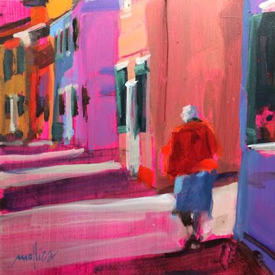 Patti Mollica, Oil Paint Ideas, Portrait Gouache, Acrylics Paintings, Venice Art, Realism Artists, Crazy Color, Urban Painting, Thick Paint