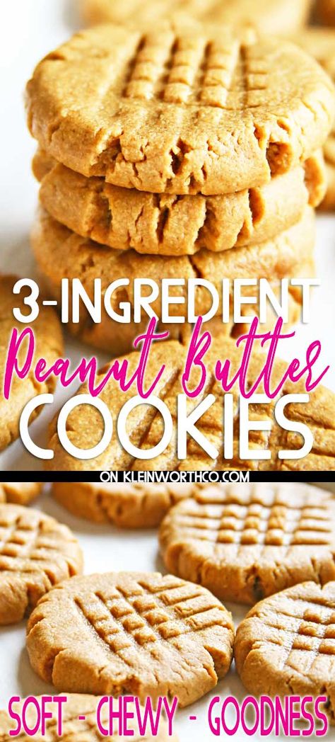 Making peanut butter cookies doesn’t get any easier than these 3-Ingredient Peanut Butter Cookies that are so soft & chewy. You better make a double batch! #3ingredient #peanutbutter #cookies #treat #dessert #easydessert #easycookies #3ingredientcookies #bestpeanutbuttercookies Peanut Butter Cookies Keto, Three Ingredient Peanut Butter Cookies, 3 Ingredient Peanut Butter Cookies, Salted Caramel Pretzels, Making Peanut Butter, Chocolate Chip Shortbread Cookies, Simple Cookie, Quick Cookies, 3 Ingredient Cookies