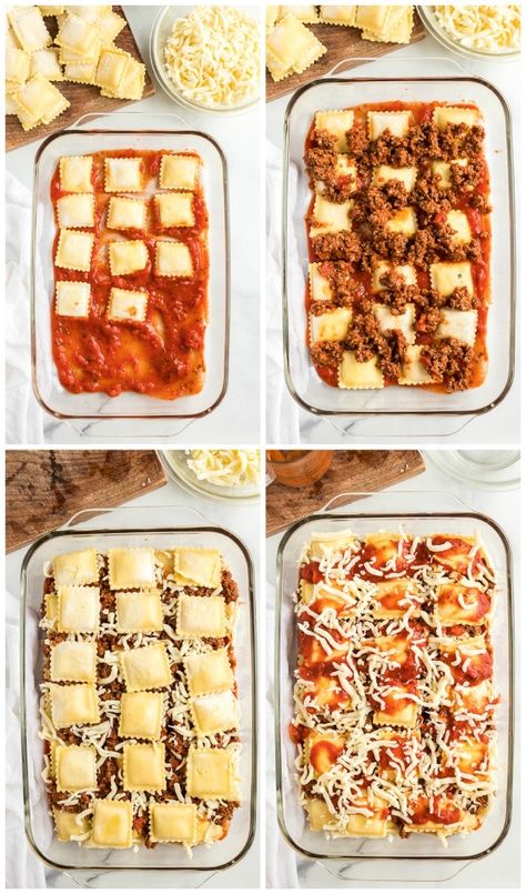 Costco Ravioli Lasagna Recipe, Poor Mans Lasagna With Ravioli, Lazy Lasagna Ravioli With Meat, Frozen Ravioli Lasagna, Lazy Lasagna Ravioli, Quick Lasagna Recipe, Frozen Ravioli Recipes, Ravioli Lasagna Bake, Different Types Of Pizza