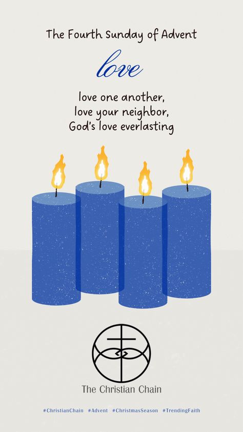 On the 4th Sunday of Advent, the 4th candle is lit, symbolizing love. This is a time to reflect on how much God loved us, that He sent His only Son to die for our sins to redeem creation that way we may have a renewed relationship with Him (John 3:16). As we prepare for the birth of Jesus, let us remember that love, and reflect it to each other and share it with our neighbors; shining the light of Christ in this dark world. #ChristianChain #Advent #ChristmasSeason #TrendingFaith 4th Sunday Of Advent, Second Week Of Advent, Second Sunday Of Advent, Advent Sunday, A Little Life Book, First Sunday Of Advent, Memories Art, Childhood Memories Art, Light Of Christ