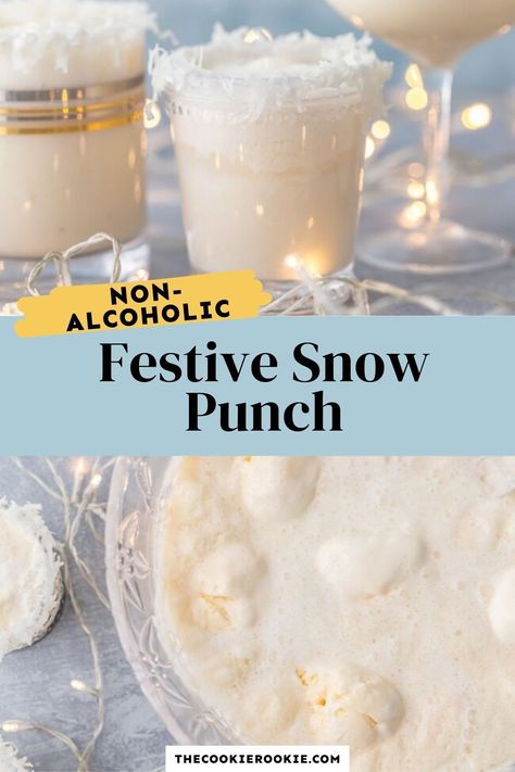 Christmas Day Punch Recipe, Snowman Punch Drink, Snow Ball Punch, Xmas Punch For Kids, Snow Much Fun Party, Christmas Breakfast Punch Non Alcoholic, Snowball Punch Recipe, Christmas Punch Non Alcoholic Recipes, Christmas Punch Ideas Non Alcoholic