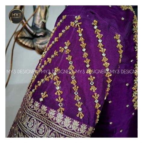 The Classy edit - A Pretty Purple 💜 Pattu work blouse 🥻 with Intricate 🌼 work adored with zari, zardosi, cut dhana, sequence, kundhans, beads and jarkan work with fine 🔎 detailing in neckline fine motifs with parallel lines for sleeves and customised cone tassels with pure 🪄 workmanship ✨ highlight the blouse's rich and elegant 🪅 simplicity... 👇 MODEL NO : 118 👇 Blouse can be customised✔️ in any colour and model🎀 of your choice as per your 🥻requirement. Ex: 👗Fabric, embroidery🪡 placements, ... Silver Zardosi Work Blouse, Pattu Saree Blouse Designs Simple Latest, Silver Zari Work Blouse, Cut Work Maggam Designs, Cut Work Blouse Designs, Zari Work Embroidery, Blouse Aari Work, Zardosi Work Blouse, Yoke Embroidery