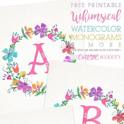 Today we have a set of Free Printable Whimsical Watercolor Monograms that I know you are going to love and create with. From Banners to Wall Art. Create! Free Printable Monogram Letters, Free Printable Monogram, Market Bouquets, Anchor Signs, Monogram Printable, Holiday Monogram, Watercolor Monogram, Cottage Market, Floral Banners