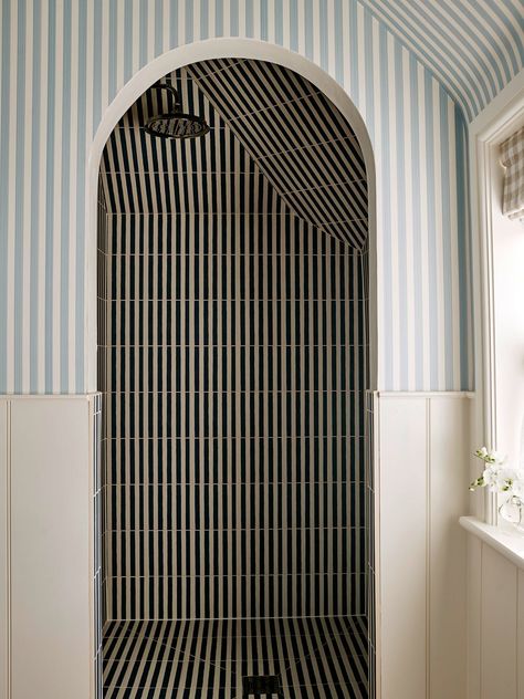 Fireplace Fender, Bed Nook, Striped Tile, Tongue And Groove Panelling, Fairytale Cottage, Vintage Dressing Tables, Chimney Breast, Soho House, Blue Bedroom