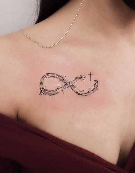 Infinity wave tattoo by @tattooist_jaeo Infinity Water Tattoo, My Story Isn't Over Tattoo, Water Infinity Tattoo, Infinity Tattoo Back Of Neck, Infinity Ocean Tattoo, Ocean Infinity Tattoo, Ocean Wave Arm Band Tattoo, Infinity Tattoo Unique, Fish Infinity Tattoo