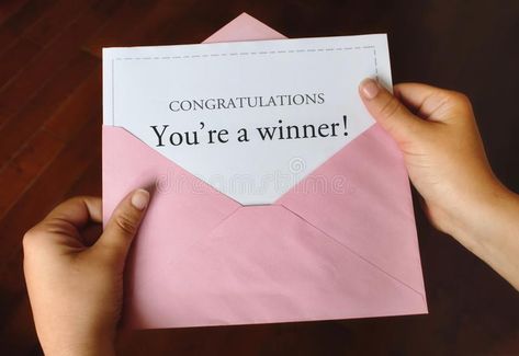 A letter that says Congratulations You`re a winner! with hands holding a pink en #Sponsored , #ad, #sponsored, #Congratulations, #pink, #en, #winner Poetry Contest, Female Hands, Pink Envelope, Say Congratulations, You Poem, Short Poems, Hands Holding, Pink Envelopes, Lost Money