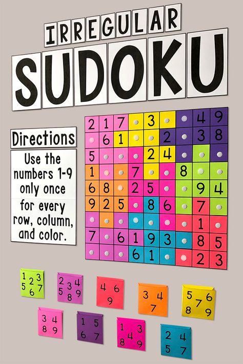 My Math Resources - Sudoku Interactive Bulletin Board Set Interactive Learning Boards, Interactive Math Bulletin Boards Middle School, Suduko Bulletin Board, Sudoku Bulletin Board, Math Interactive Bulletin Boards, Elementary Math Classroom Decorations, Math Board Ideas, Interactive Bulletin Board Ideas, Math Bulletin Boards Middle School