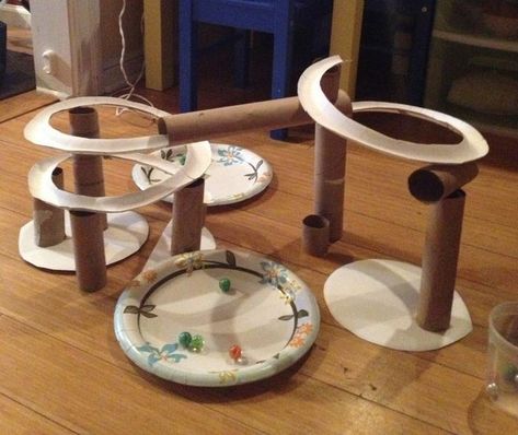 Build a marble run from recycled cardboard! | Craft projects for every fan! Paper Roller Coaster, Coaster Projects, Diy Marble, Marble Run, Stem Projects, Paper Rolls, Toilet Paper Roll, Stem Activities, Diy Toys