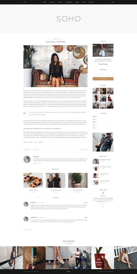 SOHO - Personal Blog PSD Template for Travelers and Dreamers #Blog, #Personal, #SOHO, #PSD Website Design Minimalist, Web Design Inspiration Layout, Webpage Design Layout, Blog Template Design, Blog Post Layout, Blog Post Design, Fashion Web Design, Blog Post Template, Email Newsletter Design