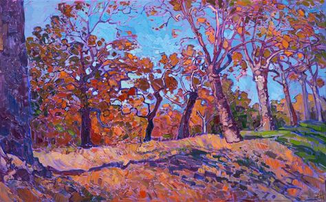 Autumn Orange - Contemporary Impressionism | Landscape Oil Paintings for Sale by Erin Hanson Beginning Oil Painting, Erin Hansen, Expressionist Landscape, Painting Scenery, American Impressionism, Erin Hanson, Modern Expressionism, Contemporary Impressionism, Modern Impressionism