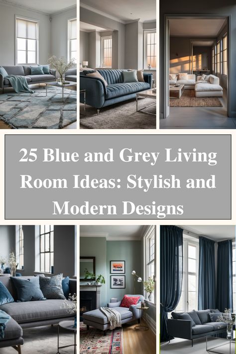 Discover 25 stunning blue and grey living room ideas! 🛋️🔵 Blend cool sophistication with cozy comfort in this timeless color combo. From navy accents to soft slate tones, find the perfect balance for your space. Explore chic furniture pairings, stylish accessories, and clever design tricks to create a serene yet vibrant atmosphere. Transform your living room into a magazine-worthy retreat with these inspiring ideas! #BlueAndGreyDecor #LivingRoomInspo #InteriorDesign #ColorScheme Grey Living Room With Navy Accents, Blue And Grey Lounge Ideas, Living Room Navy And Grey, Area Rug For Dark Grey Couch, Grey Couch Blue Accents, Grey Sofa Blue Walls, Grey Black Blue Living Room, Gray And Navy Living Room Ideas, Home Decor Ideas Living Room Modern Interior Design Grey Blue