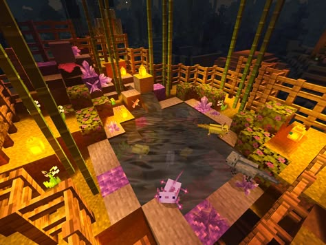 axolotl enclosure in minecraft kind of aesthetic :3 Minecraft Axolotl Habitat Ideas, Axolotl Home Ideas Minecraft, Minecraft Axolotl Enclosure, Mc Axolotl Enclosure, Axolotl Minecraft Habitat, Axolotl Enclosure Minecraft, Minecraft Enclosure, Cute Minecraft Axolotl Pond, Axolotl Tank Minecraft