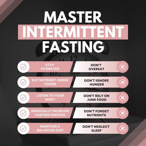 Master Intermittent Fasting: Dos and Don'ts 🕐🍽️ Dos ✅ Stay Hydrated 💧 Drink plenty of water throughout the fasting period to stay hydrated and support your body's functions. Eat Nutrient-Dense Foods 🥦 Focus on whole, nutrient-rich foods during your eating windows to fuel your body effectively. Listen to Your Body 🧘‍♂️ Pay attention to hunger and fullness cues, and eat mindfully. Gradually Increase Fasting Periods ⏳ Start with shorter fasts and gradually extend them to allow your body to adap... Intermittent Fasting Drinks Allowed, Fasting Results, Eat Mindfully, Benefits Of Fasting, High Sugar Foods, Dos And Don'ts, Drink Plenty Of Water, Quality Sleep, Nutrient Rich Foods