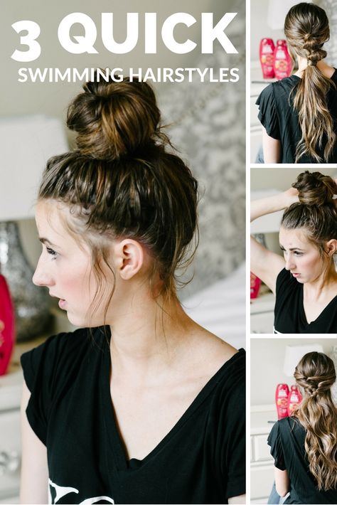 3 Quick and easy simple hairstyles for summer or for swimming! Hairstyles For Swimming, Swimming Hairstyles, Hairstyle Tutorials, Simple Hairstyles, Beach Hairstyles Medium, Hair Catalog, Hair Cute, Pool Hairstyles, School Hairstyles