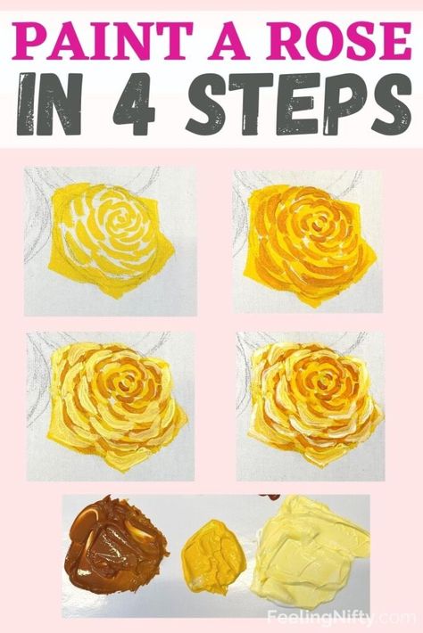 How To Paint Acrylic Roses, How To Paint Roses Acrylics, How To Paint Roses Easy Step By Step, How To Paint A Rose With Acrylic, How To Paint A Rose, Paint Flowers Acrylic, How To Paint Roses, Acrylics For Beginners, Paint A Rose