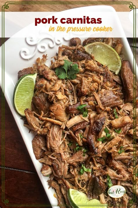 Instant Pot Carnitas Recipe, Instant Pot Pork Carnitas, Pressure Cooker Pulled Pork, Pressure Cooker Pork, Pork Carnitas Recipe, Tender Meat, Carnitas Recipe, Pork Shoulder Roast, Tacos Burritos