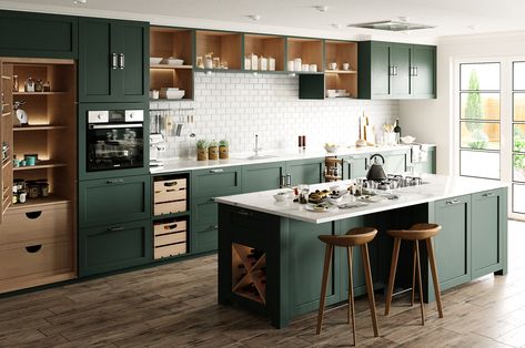 Scandinavian Green Kitchen on Behance Kitchen Behance, Green Kitchen Designs, Dark Green Kitchen, Green Kitchen Decor, Scandinavian Green, Scandinavian Kitchen Design, Green Kitchen Cabinets, Green Cabinets, Scandinavian Kitchen