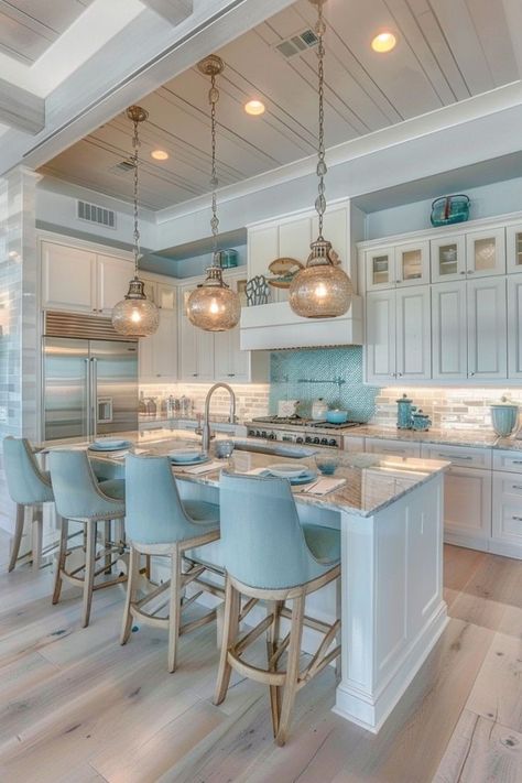 Beach Cottage Interiors, Coastal Kitchen Design, Coastal Kitchen Decor, Dreamy Beach, Preppy Kitchen, Beach House Kitchens, Beach Kitchens, Dream Life House, Kitchen Decor Ideas