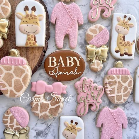 The sweetest giraffe baby shower theme 🥰 #Carmzsweets #sugarcookieart #bakersfieldsugarcookies #bakersfieldcookies… | Instagram Giraffe Theme Baby Shower Ideas, Pink Giraffe Baby Shower Theme, Giraffe Baby Shower Centerpieces, Baby Girl Safari Baby Shower Theme, Safari Theme Baby Shower Ideas Girl, Baby Giraffe Baby Shower Theme, Girl Safari Baby Shower Ideas, Pink Safari Baby Shower Ideas, Giraffe Themed Baby Shower Ideas