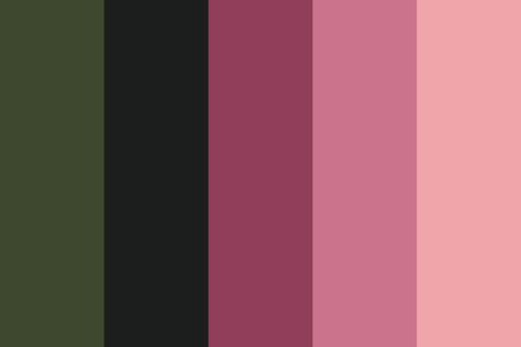 Night Roses color palette created by saragraines that consists #3d482f,#1c1d1d,#903e5a,#cb738d,#efa5a9 colors. Deep Rose Color Palette, Rose Color Pallete, Roses Color Palette, Rose Colour Palette, Oc Development, Flower Palette, Rose Palette, Colour Pallets, Email Examples