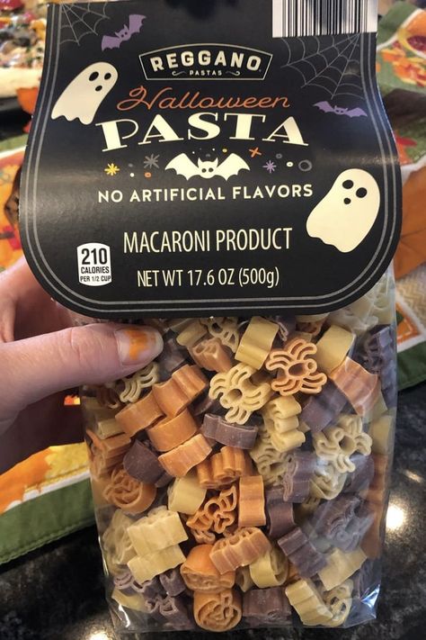 Aldi Halloween Pasta, Fall Shaped Pasta, Halloween Shaped Pasta Recipes, Halloween Pasta Dishes, Fall Shaped Pasta Recipes, Halloween Must Haves, Halloween Pasta Recipes, Shaped Pasta Recipes, Halloween Ideas Aesthetic