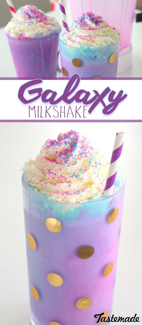 A pretty, swirly vanilla milkshake! A super fun shake to make with the kids that's totally out of this world Vanilla Milkshake, Kid Drinks, Milkshake Recipes, Milk Shakes, Snacks Für Party, Birthday Food, Smoothie Shakes, Milkshakes, Party Drinks