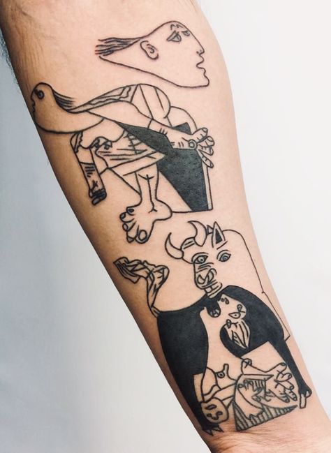 History Tattoo Ideas, Art History Tattoo, Guernica Painting, Picasso Tattoo, Union Tattoo, Modern Art Tattoos, Surreal Tattoo, History Tattoos, Armband Tattoos