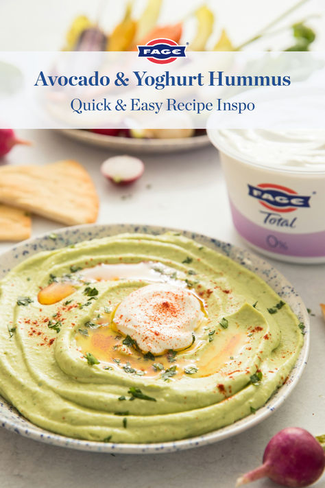 This Avocado Hummus recipe is like the best bits of guacamole and hummus all in one! Perfect for pitta and veggies, or use it as a spread on your favorite sandwich 🥑⁣ Discover the recipe via the link! Avocado Hummus Recipe, Veg Burger, Fage Yogurt, Greens Recipes, Avocado Recipes Healthy, Hummus Recipe Homemade, Avocado Hummus, Meal Of The Day, Healthy Homemade Recipes