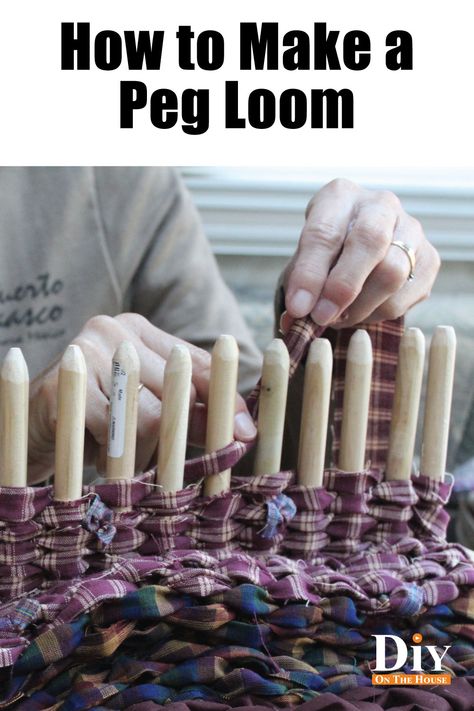 Peg Loom Weaving is a great tool for your weaving projects! The peg loom is easy to build and even easier to use! This is a great homemade rug loom that is easy to make with only a few supplies! #diyonthehouse Peg Loom Weaving, Rag Rug Diy, Homemade Rugs, Braided Rag Rugs, Weaving Loom Diy, Rug Loom, Loom Craft, Weaving Loom Projects, Peg Loom