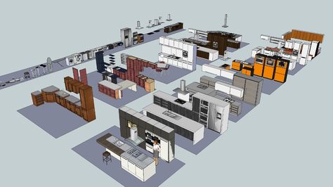 kitchen cabinet collection - 3D Warehouse Revit Tutorial Architecture, Kitchen Cabinets Models, Warehouse Kitchen, Kitchen Layout Plans, Minimalist Kitchen Design, House Construction Plan, Sketchup Model, Kitchen Images, Sims House Design