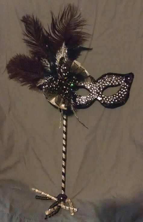 Masquerade mask on a stick. Feather mask. Masquerade Mask With Stick, Maskerade Mask, Mask With Feathers, Masquerade Ball Party, Feather Mask, Prom 2024, Masquerade Masks, Ball Party, Witch Spell Book